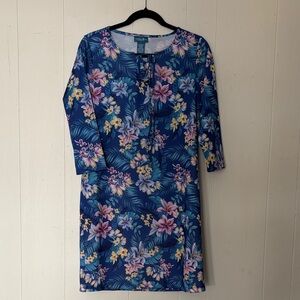 Caribbean Joe Tropical Floral Long Sleeve Dress